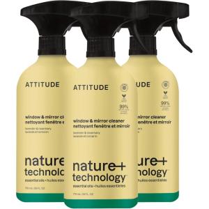 ATTITUDE Window & Mirror Cleaner Spray, Plant-Based Ingredients, EWG Verified, Streak Free, Removes Fingerprints, Dust and Dirt, Lavender & Rosemary, 26 Fl Oz(26 Fl Oz (Pack of 3))