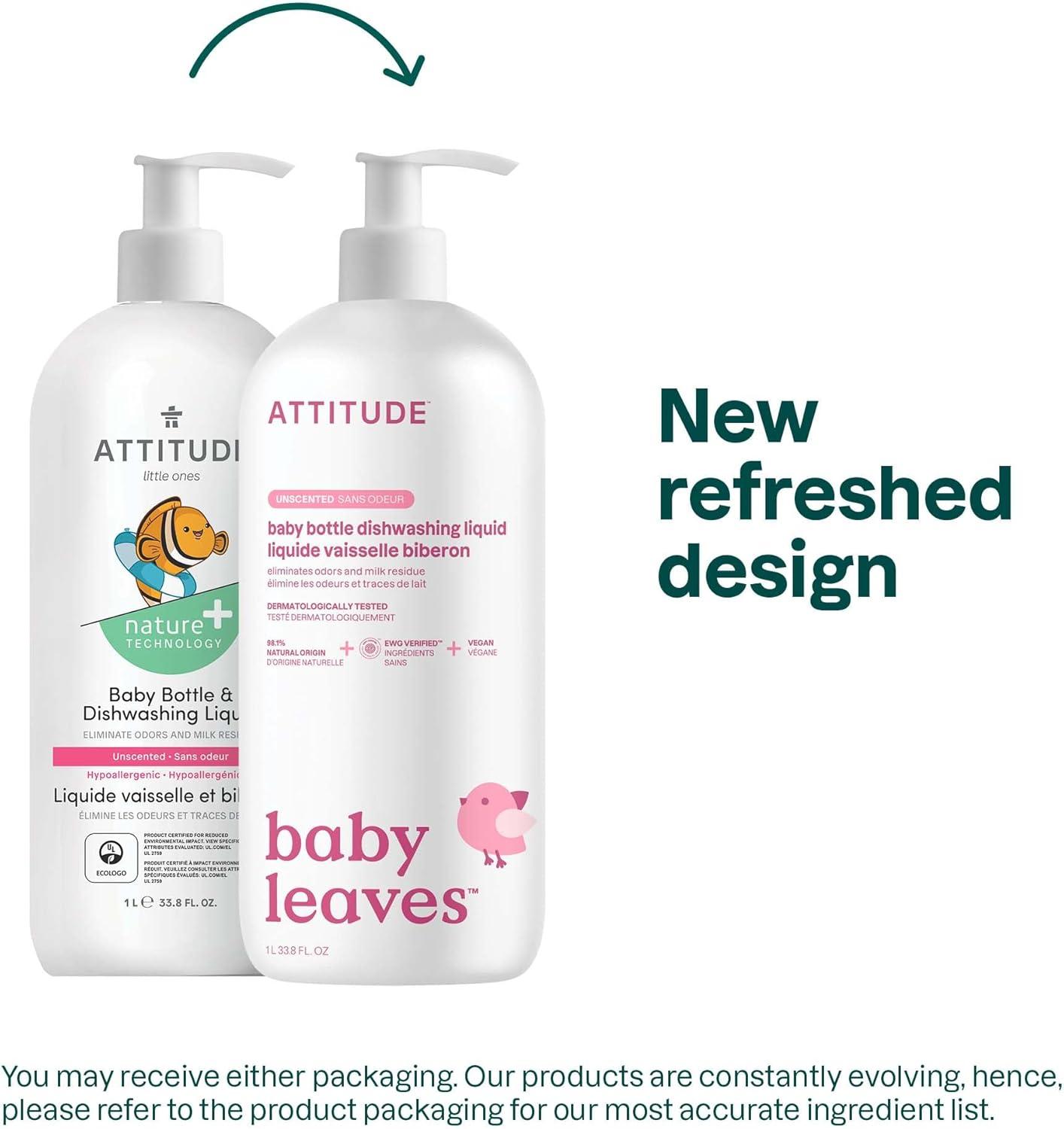 image:imageATTITUDE Baby Bottle amp Dish Soap EWG Verified Bottle Cleaner Dye Free Removes Milk Residue amp Grease Vegan Pear Nectar 237 Fl Oz Pack of 9Unscented
