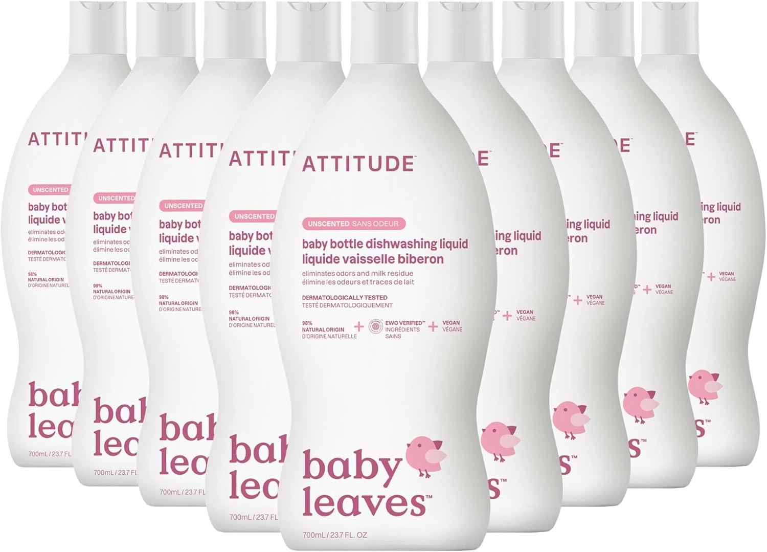 image:imageATTITUDE Baby Bottle amp Dish Soap EWG Verified Bottle Cleaner Dye Free Removes Milk Residue amp Grease Vegan Pear Nectar 237 Fl Oz Pack of 9Unscented
