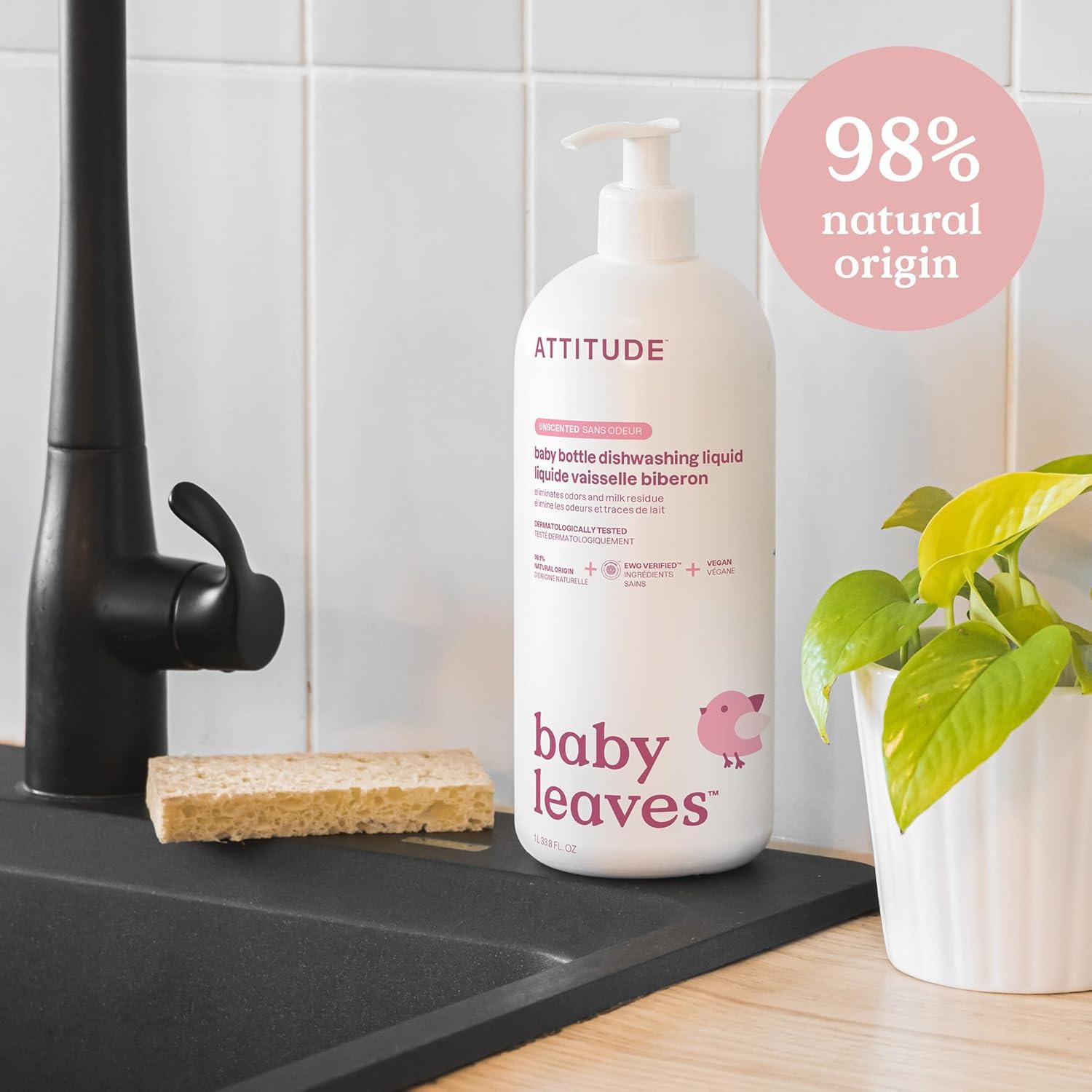 image:imageATTITUDE Baby Bottle amp Dish Soap EWG Verified Bottle Cleaner Dye Free Removes Milk Residue amp Grease Vegan Pear Nectar 237 Fl Oz Pack of 9Unscented