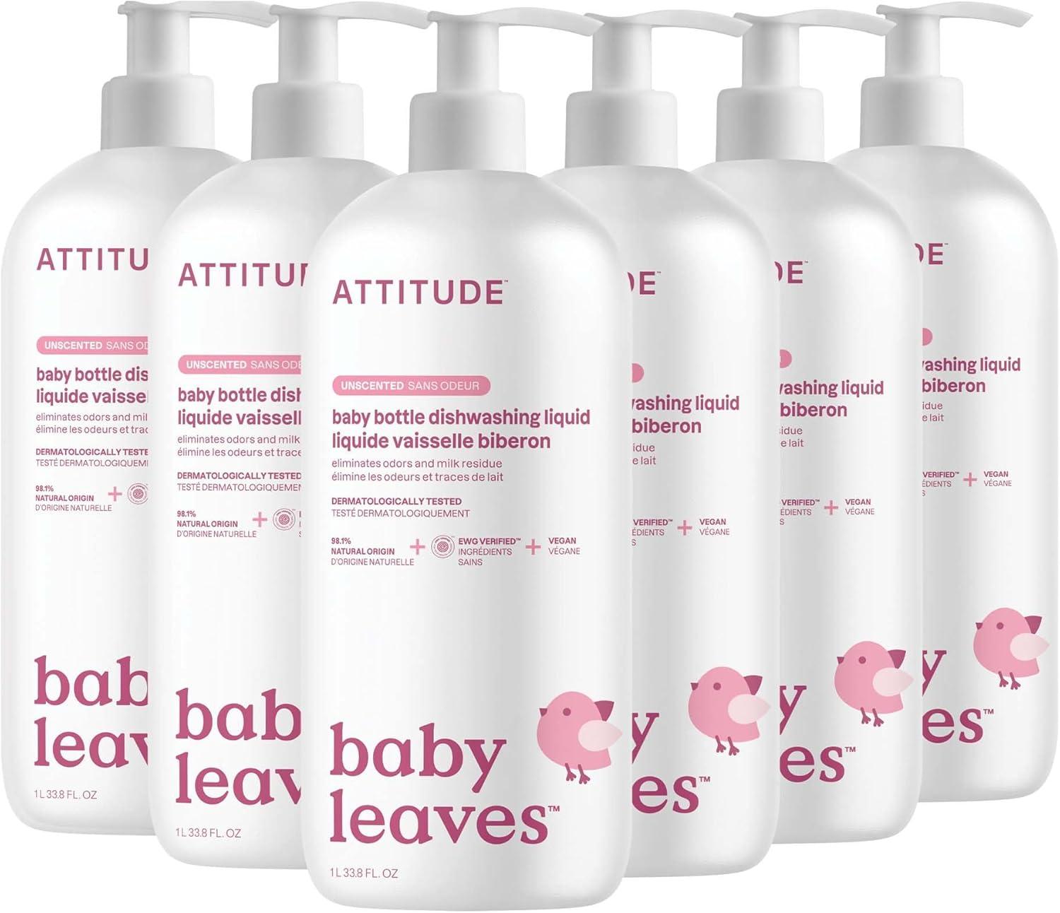 image:imageATTITUDE Baby Bottle amp Dish Soap EWG Verified Bottle Cleaner Dye Free Removes Milk Residue amp Grease Vegan Pear Nectar 237 Fl Oz Pack of 9Unscented