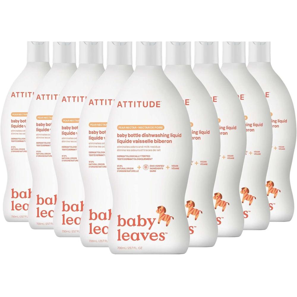 image:imageATTITUDE Baby Bottle amp Dish Soap EWG Verified Bottle Cleaner Dye Free Removes Milk Residue amp Grease Vegan Pear Nectar 237 Fl Oz Pack of 9Pear Nectar