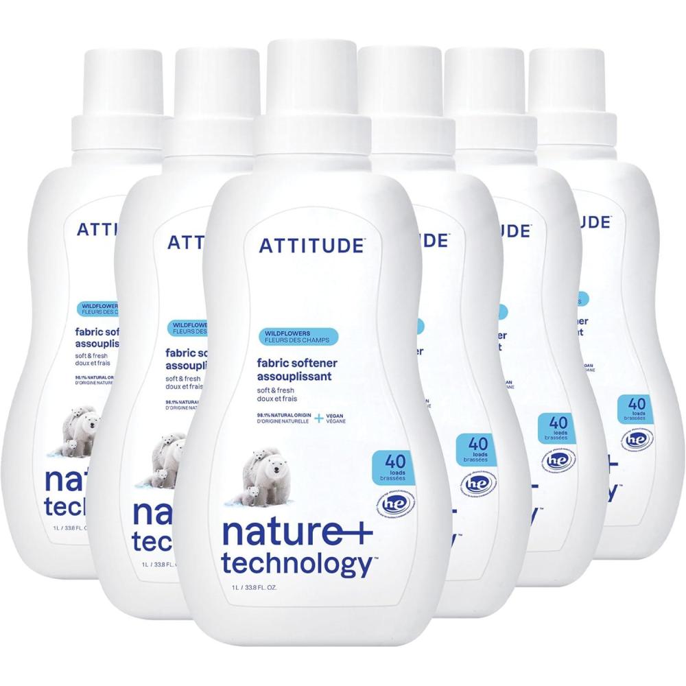 image:imageATTITUDE Liquid Fabric Softener PlantBased amp Vegan HE Compatible Naturally Derived Wildflowers Scent 40 Loads 338 Fl Oz Pack of 6Wildflowers