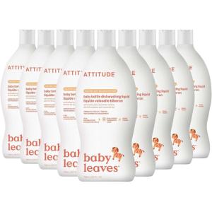 ATTITUDE Baby Bottle & Dish Soap, EWG Verified Bottle Cleaner, Dye Free, Removes Milk Residue & Grease, Vegan, Pear Nectar, 23.7 Fl Oz (Pack of 9)(Pear Nectar)