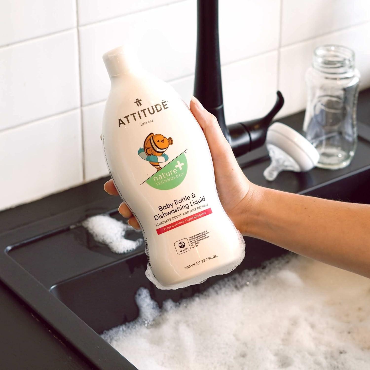 image:imageBundle of ATTITUDE Baby Bottle and Dishwashing Liquid EWG Verified Vegan Unscented 237 Fl Oz Baby Laundry Detergent EWG Verified HE Compatible Unscented 80 Loads 676 Fl Oz