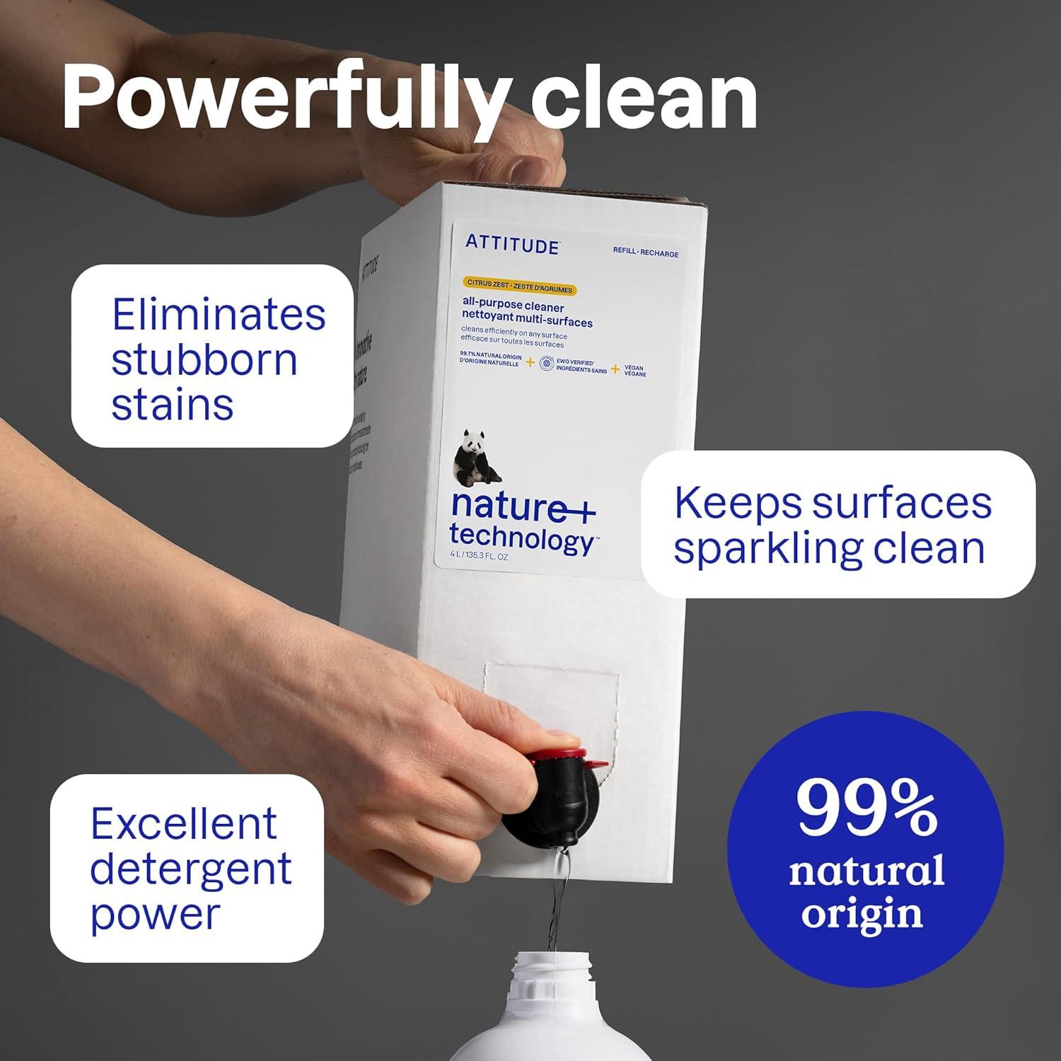 image:imageBundle of ATTITUDE Multipurpose Spray Cleaner Efficient MultiSurface Plant amp Mineralbased Formula Vegan and CrueltyFree Citrus Zest 271 Fl Oz Bulk Refill Format 13526 Fl Oz