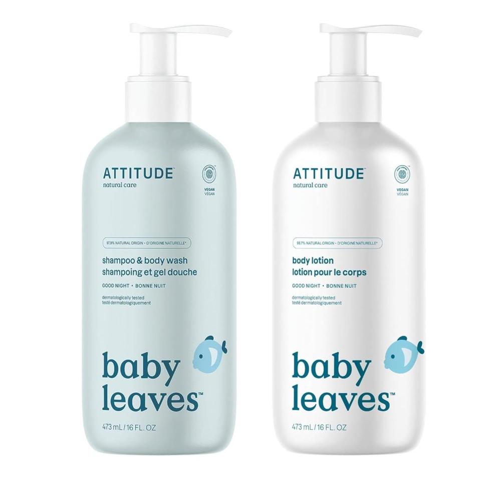 image:imageBundle of ATTITUDE 2in1 Shampoo and Body Wash for Baby and Body Lotion for Baby EWG Verified Dermatologically Tested Plant and MineralBased Ingredients Vegan Good Night 16 Fl Oz