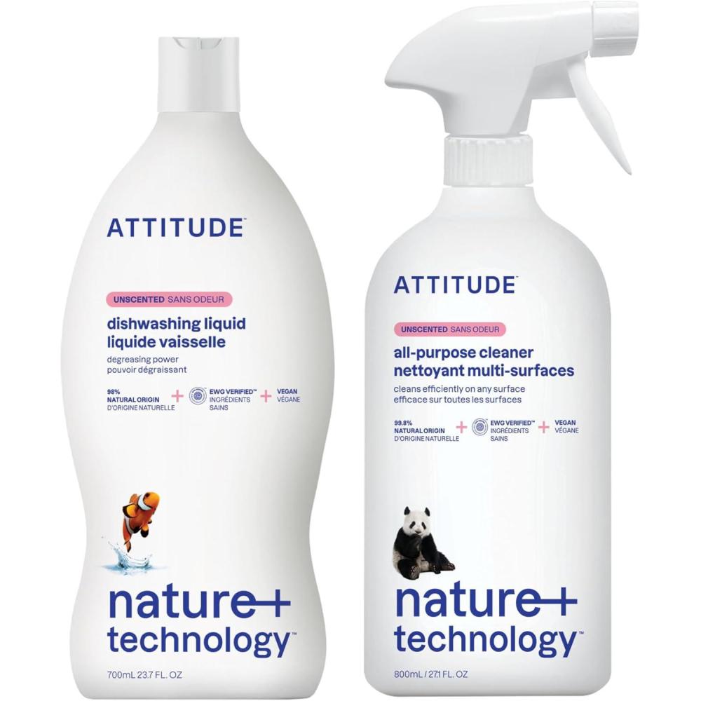 image:imageBundle of ATTITUDE AllPurpose Cleaner EWG Verified StreakFree Plant and MineralBased Vegan Unscented 271 Fl Oz Dishwashing Liquid EWG Verified Unscented 237 Fl Oz