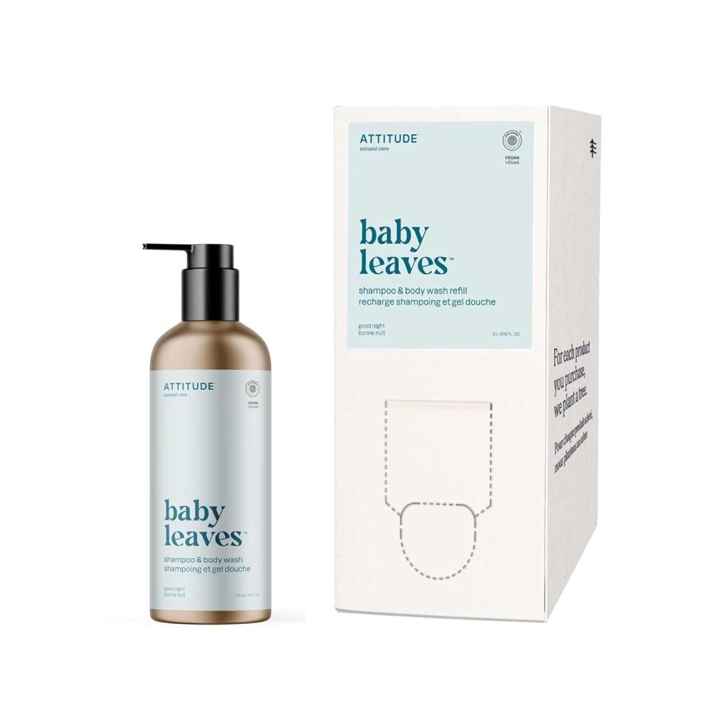 image:imageBundle of ATTITUDE Baby 2in1 Shampoo and Body Wash EWG Verified Dermatologically Tested Vegan Good Night 473 mL  Bulk Refill 676 Fl Oz