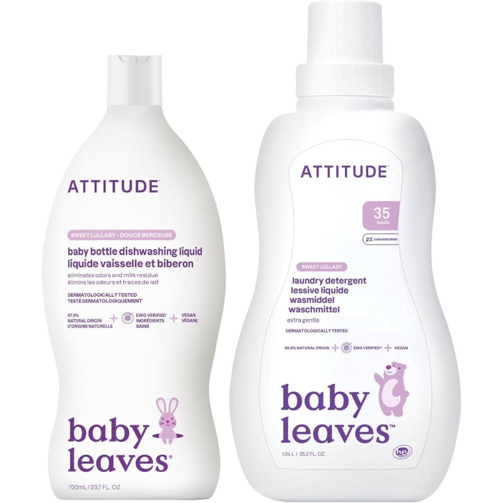 image:imageBundle of ATTITUDE Baby Bottle and Dishwashing Liquid EWG Verified Vegan Sweet Lullaby 237 Fl Oz  Baby Laundry Detergent EWG Verified HE Compatible Sweet Lullaby 35 Loads 105 Liters