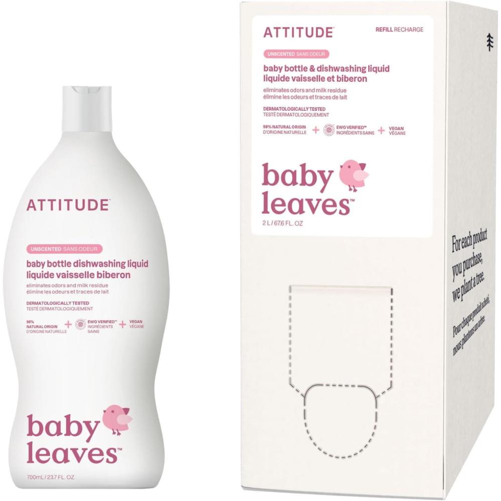 image:imageBundle of ATTITUDE Baby Dish Soap PlantBased Dish Liquid Extra Gentle on Sensitive Skin Tough on Milk Residue amp Grease on Bottles Fragrance Free 237 Fl Oz Bulk Refill 676 Fl Oz