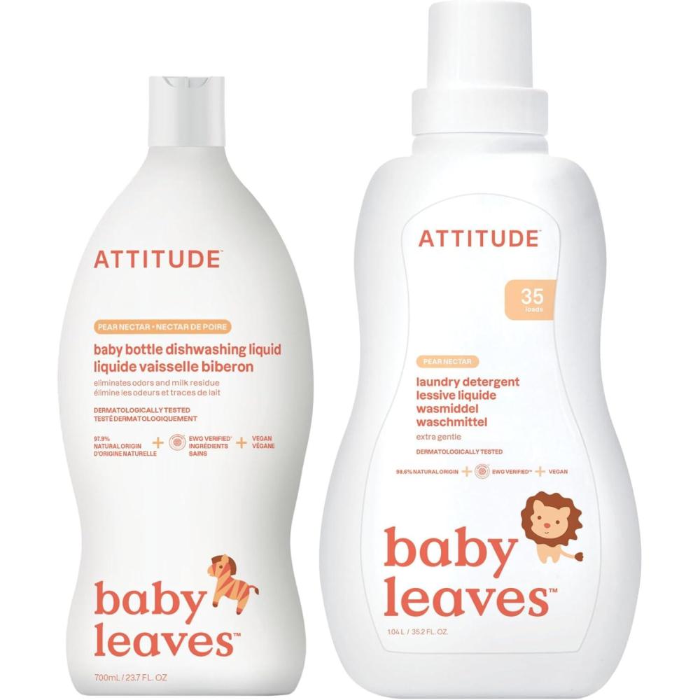 image:imageBundle of ATTITUDE Baby Dish Soap and Bottle Cleaner EWG Verified Pear Nectar 237 Fl Oz  Baby Laundry Detergent HE Compatible Pear Nectar 35 Loads 355 Fl Oz