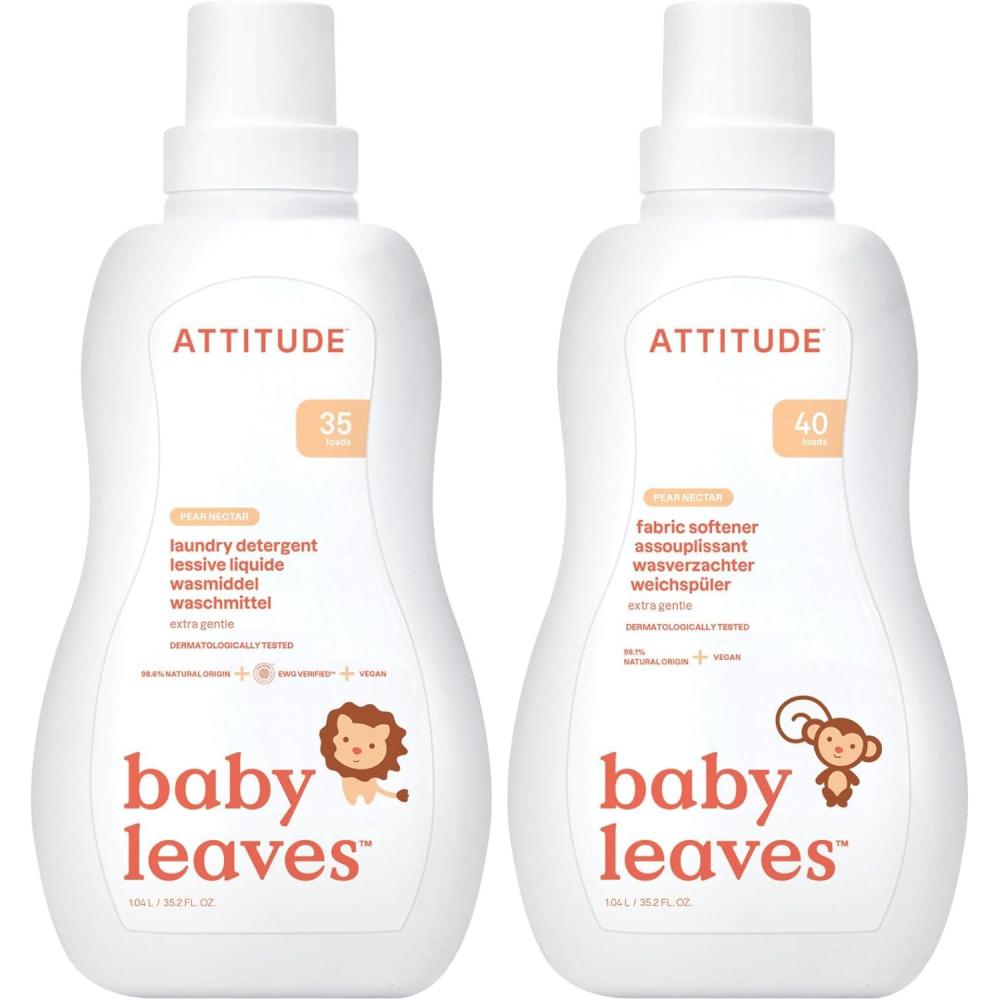 image:imageBundle of ATTITUDE Baby Laundry Detergent and Fabric Softener Plant and MineralBased Ingredients HE Compatible Vegan and Crueltyfree Laundry and Household Products Pear Nectar 338 Fl Oz