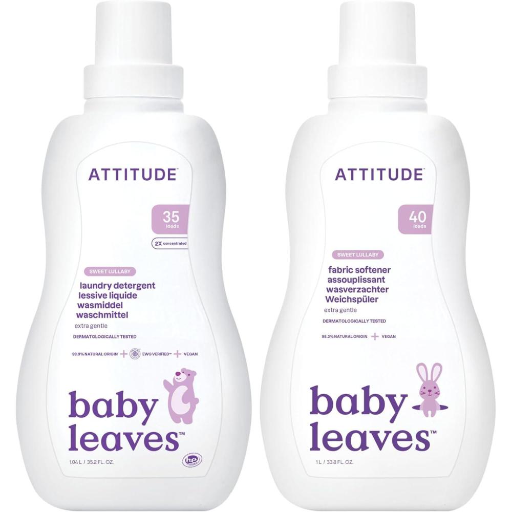 image:imageBundle of ATTITUDE Baby Liquid Laundry Detergent and Fabric Softener Plant and MineralBased HE Vegan Laundry Products Sweet Lullaby 338 Fl Oz