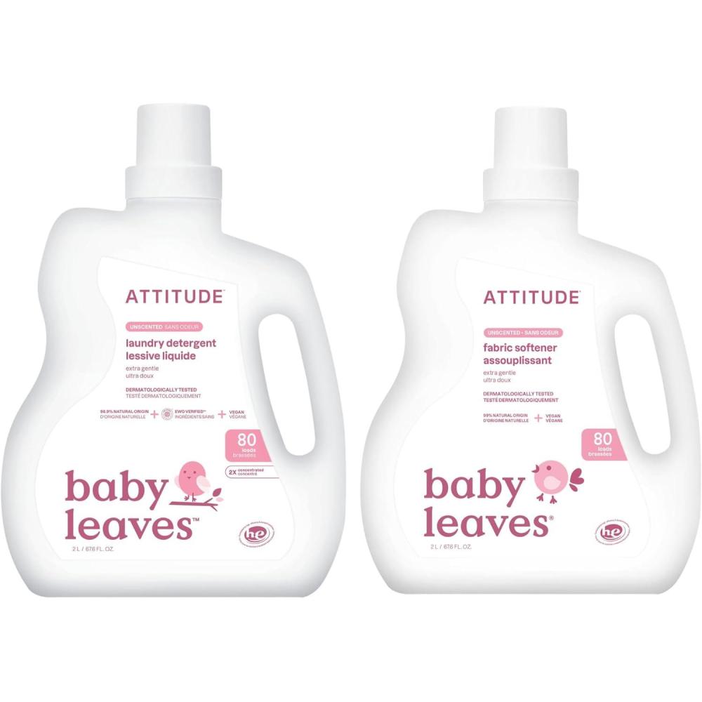 image:imageBundle of ATTITUDE Baby Liquid Laundry Detergent and Fabric Softener Plant and MineralBased Ingredients HE Compatible Vegan Household Products Unscented 80 Loads 676 Fl Oz