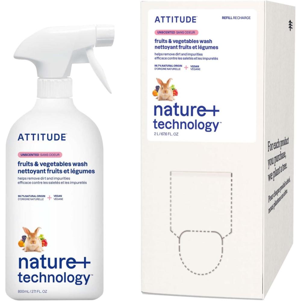 image:imageBundle of ATTITUDE Fruit and Vegetable Wash Removes Wax Dirt and Impurities Plant and MineralBased Vegan Unscented 271 Fl Oz Bulk Refill 676 Fl Oz