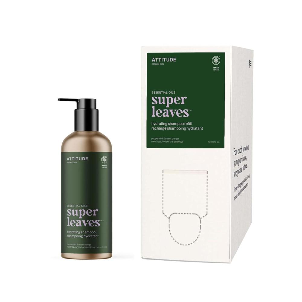 image:imageBundle of ATTITUDE Hair Shampoo EWG Verified Plant Based Ingredients Vegan and Crueltyfree Refillable Aluminum Bottle Hydrating Peppermint amp Sweet Orange 16 Fl Oz  Bulk Refill 6762 Fl Oz