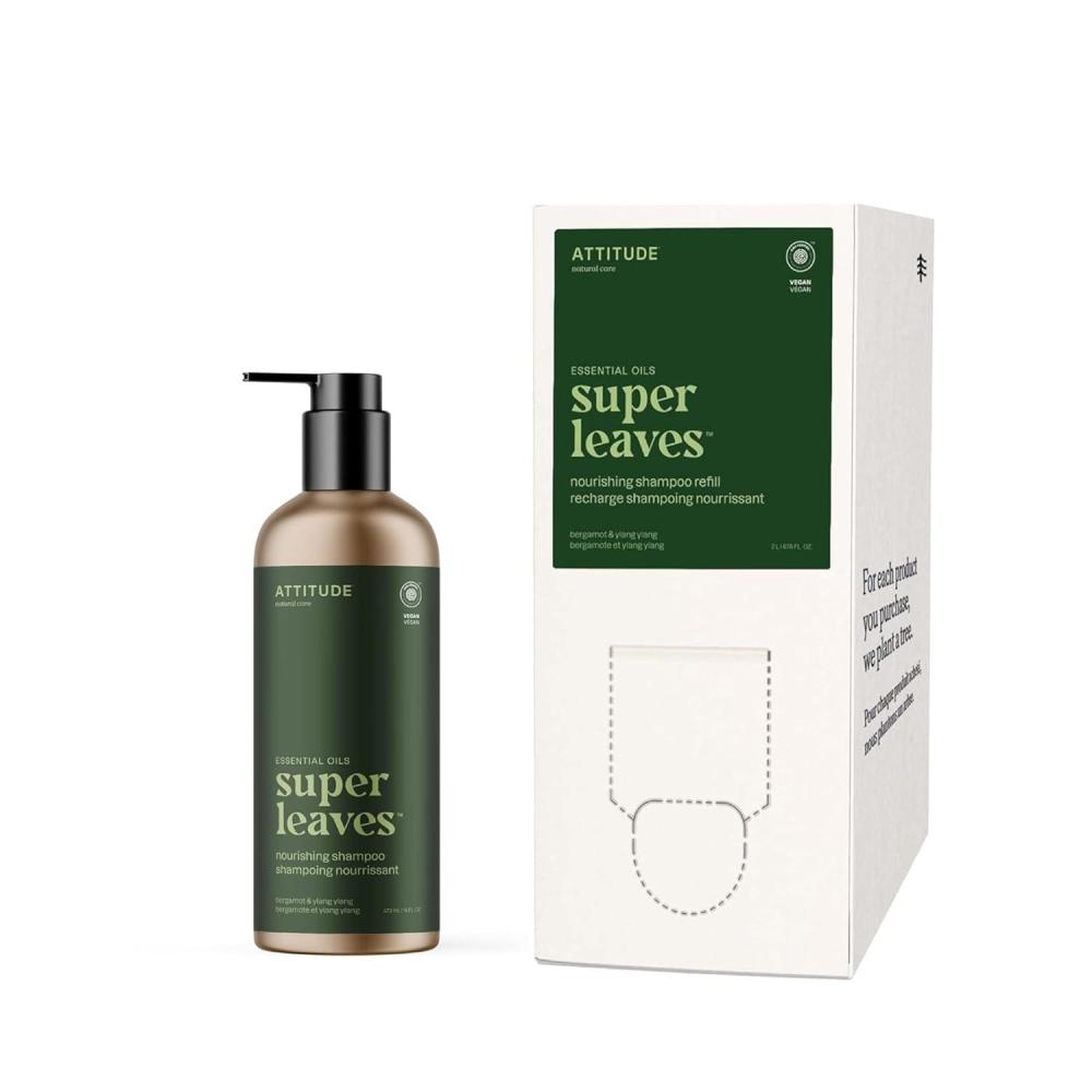 image:imageBundle of ATTITUDE Hair Shampoo EWG Verified Plant Based Ingredients Vegan and Crueltyfree Refillable Aluminum Bottle Nourishing Bergamot and Ylang Ylang 16 Fl Oz  Bulk Refill 6762 Fl Oz