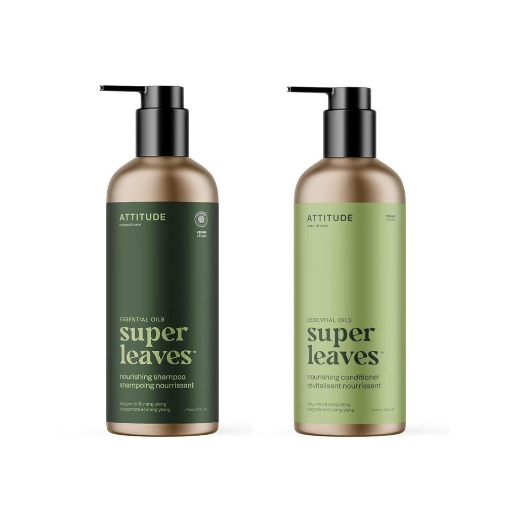 image:imageBundle of ATTITUDE Hair Shampoo amp Conditioner EWG Verified Plant and MineralBased Ingredients Vegan Beauty Products Refillable Aluminum Bottle Nourishing Bergamot and Ylang Ylang 16 Fl Oz