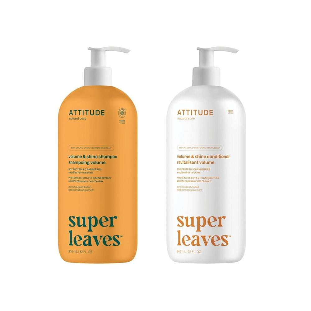 image:imageBundle of ATTITUDE Hair Shampoo and Conditioner Plant and MineralBased Ingredients Vegan and Crueltyfree Beauty and Personal Care Products Volumizing Soy Protein and Cranberries 32 Fl Oz