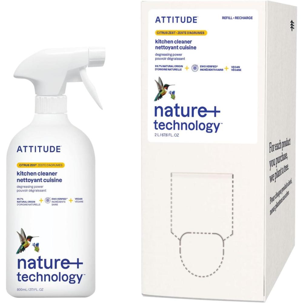 image:imageBundle of ATTITUDE Kitchen All Purpose Cleaner MultiSurface Cleaner Plant amp Mineralbased Formula Citrus Zest 271 fl oz  Bulk Refill 677 Fl Oz