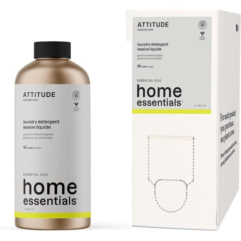 image:imageBundle of ATTITUDE Laundry Detergent EWG Verified Plant Based HE Vegan and Crueltyfree Refillable Aluminum Bottle 40 Loads Geranium and Lemongrass 338 Fl Oz  Bulk Refill 676 Fl Oz