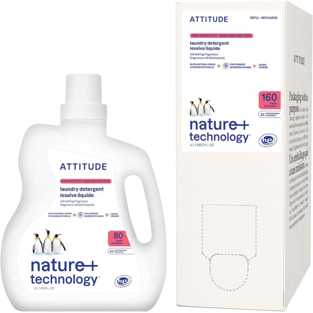 image:imageBundle of ATTITUDE Laundry Detergent Plant and MineralBased Formula He Vegan and Crueltyfree Household Products Pink Grapefruit 80 Loads 676 Fl Oz Bulk Refill 160 Loads 13526 Fl Oz