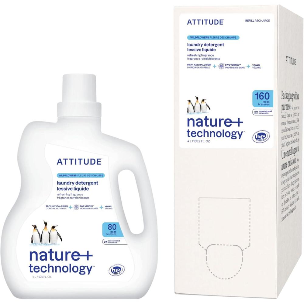 image:imageBundle of ATTITUDE Laundry Detergent Plant and MineralBased Formula He Vegan and Crueltyfree Household Products Wildflowers 80 Loads 676 Fl Oz  Bulk Refill 160 Loads 13526 Fl Oz