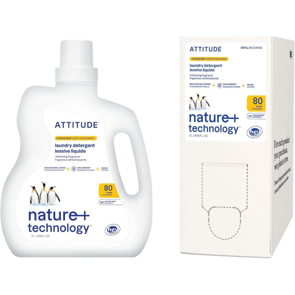 image:imageBundle of ATTITUDE Laundry Detergent Plant and MineralBased Formula He Vegan and Crueltyfree Washing Machine and Household Products Citrus Zest 80 Loads 676 Fl Oz  Bulk Refill 676 Fl Oz