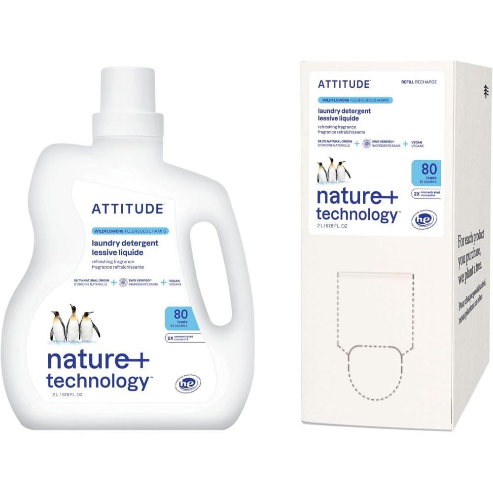 image:imageBundle of ATTITUDE Laundry Detergent Plant and MineralBased Formula He Vegan and Crueltyfree Washing Machine and Household Products Wildflowers 80 Loads 676 Fl Oz  Bulk Refill 676 Fl Oz