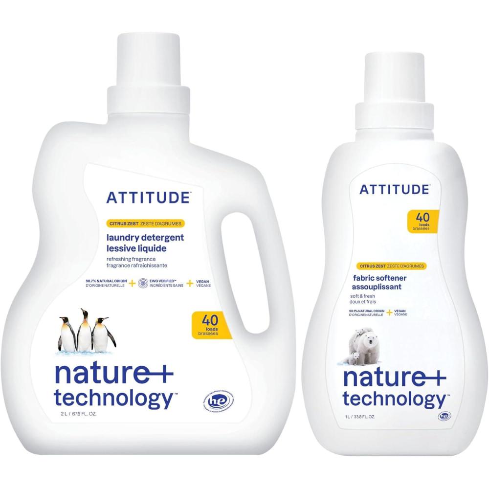 image:imageBundle of ATTITUDE Laundry Detergent and Fabric Softener Liquid Vegan and Naturally Derived Detergent Plant Based HE Washing Machine Compatible Citrus Zest 40 LoadsCitrus