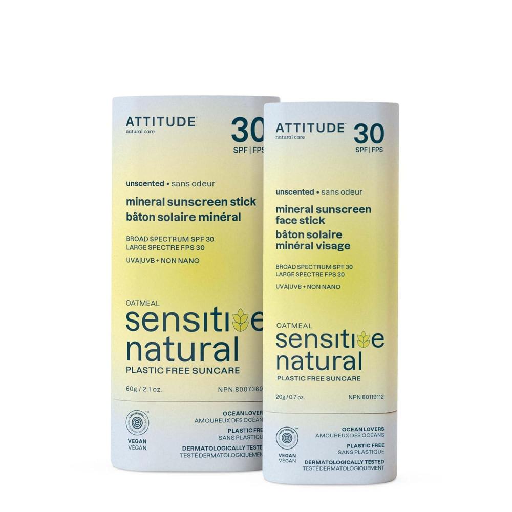 image:imageBundle of ATTITUDE Mineral Sunscreen Face and Body Stick for Sensitive Skin SPF 30 EWG Verified PlasticFree Broad Spectrum UVAUVB Protection with Zinc Oxide Vegan Unscented