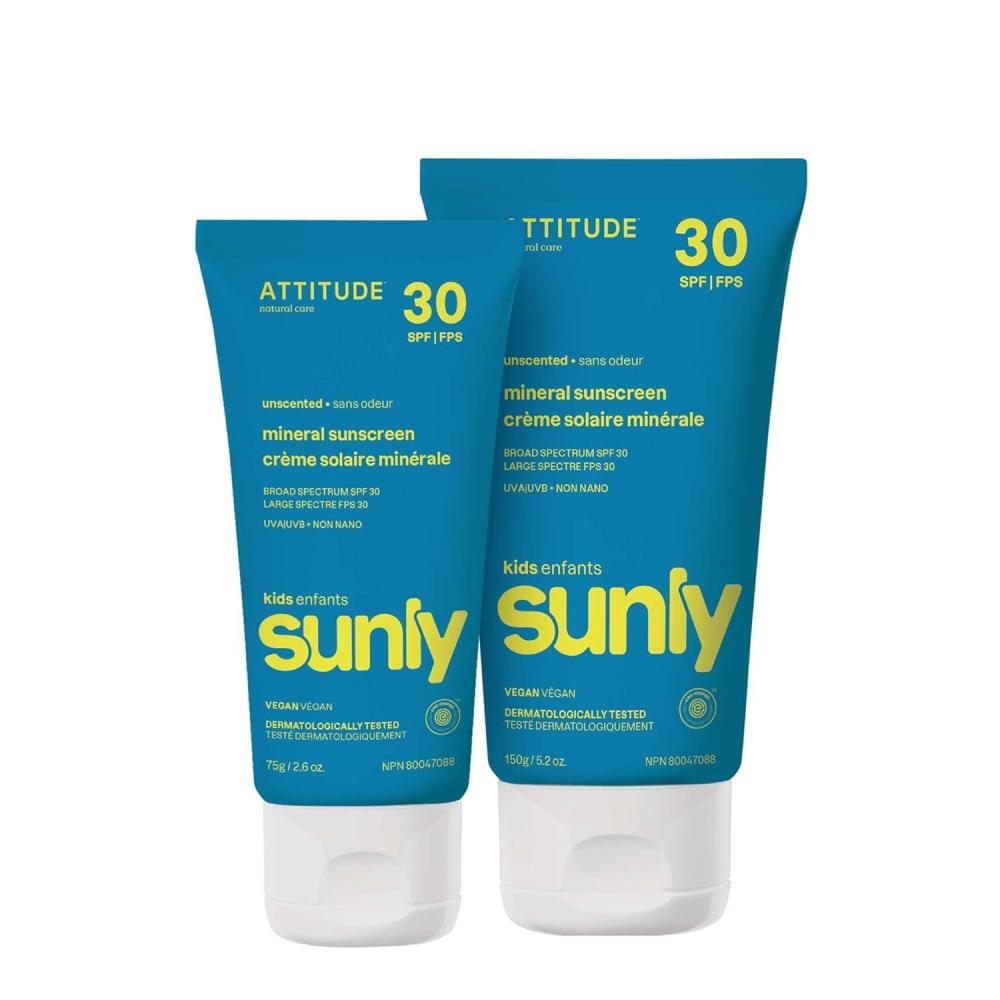 image:imageBundle of ATTITUDE Mineral Sunscreen for Baby and Kids EWG Verified Broad Spectrum UVAUVB Dermatologically Tested Vegan SPF 30 Unscented 52 Oz Mineral Sunscreen for Baby and Kids 26 Oz
