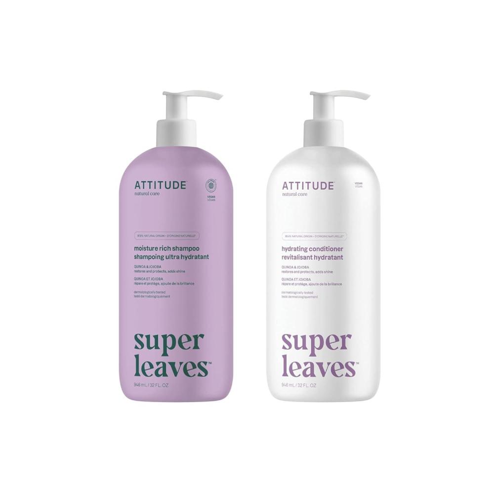 image:imageBundle of ATTITUDE Moisture Rich Hair Shampoo and Conditioner EWG Verified Dermatologically Tested Vegan Quinoa and Jojoba 32 Fl Oz