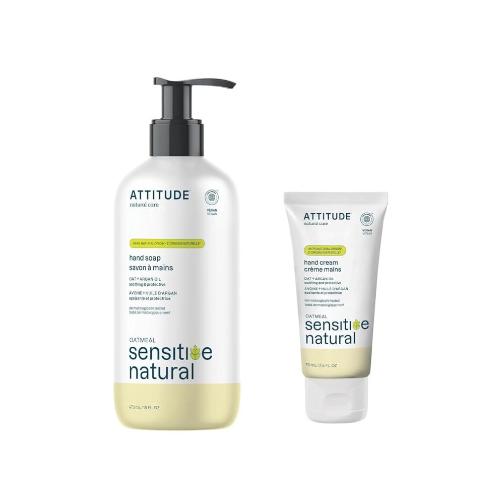 image:imageBundle of ATTITUDE Moisturizing Hand Soap for Sensitive Skin Enriched with Oat and Argan Oil EWG Verified Plant and MineralBased Ingredients Vegan 16 Fl Oz  Hand Cream 25 Fl Oz