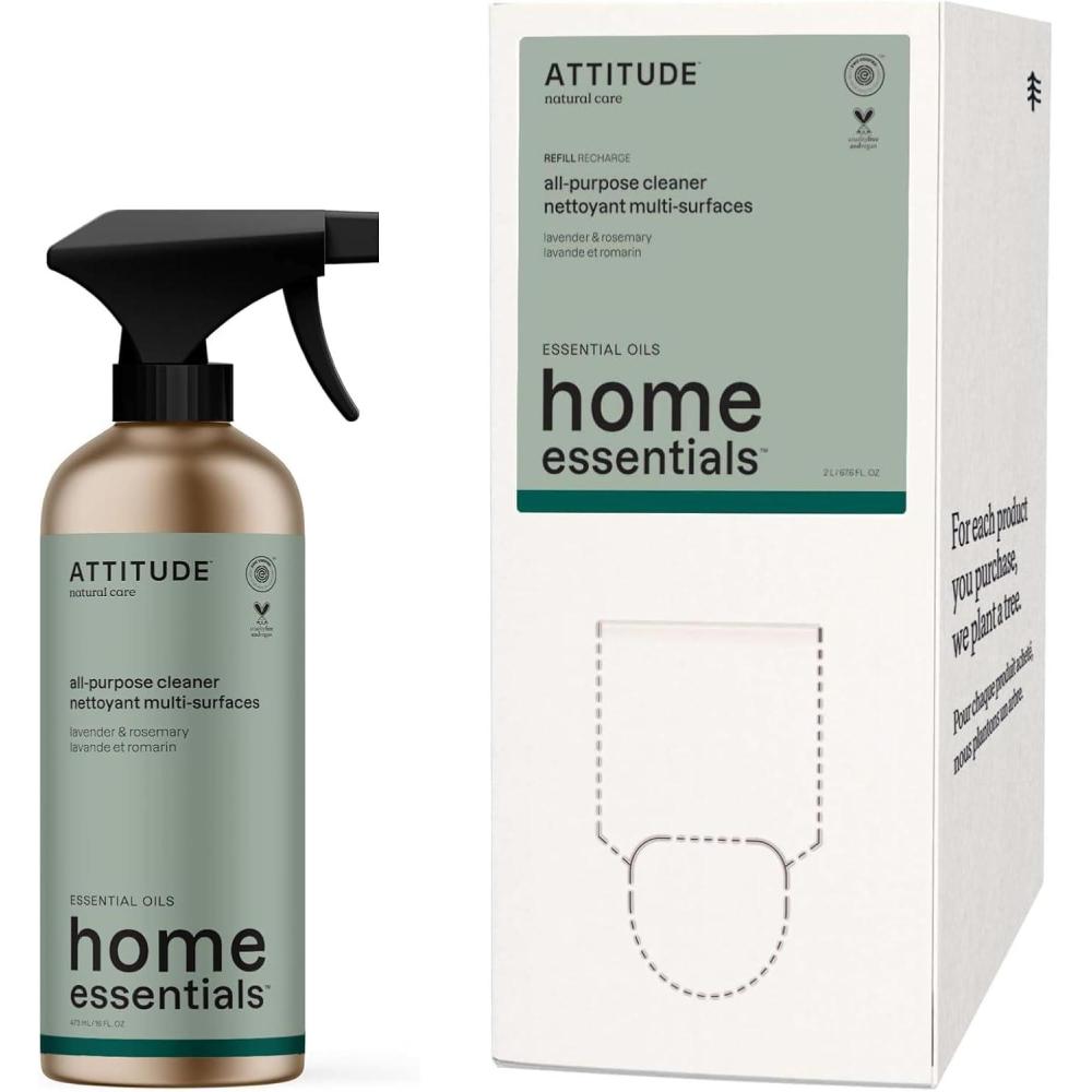 image:imageBundle of ATTITUDE MultiPurpose Cleaner EWG Verified Plant Based Ingredients Vegan and Crueltyfree Refillable Aluminum Bottle Lavender and Rosemary 16 Fl Oz Bulk Refill 676 Fl Oz