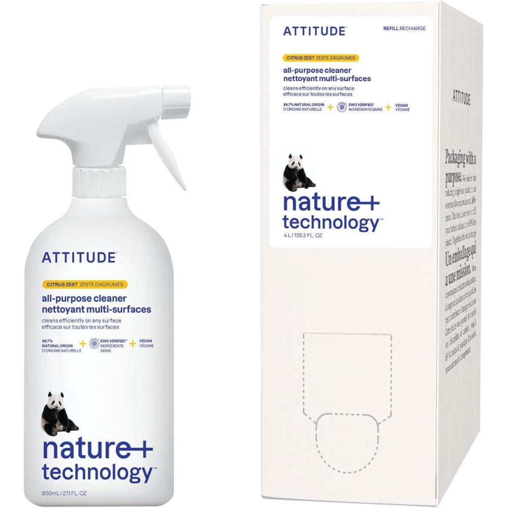 image:imageBundle of ATTITUDE Multipurpose Spray Cleaner Efficient MultiSurface Plant amp Mineralbased Formula Vegan and CrueltyFree Citrus Zest 271 Fl Oz  Bulk Refill Format 13526 Fl Oz