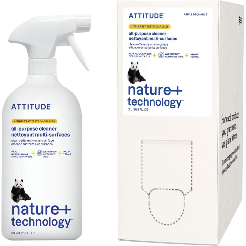 image:imageBundle of ATTITUDE Multipurpose Spray Cleaner Efficient MultiSurface Plant amp Mineralbased Formula Vegan and CrueltyFree Citrus Zest 271 Fl Oz Bulk Refill 676 Fl Oz