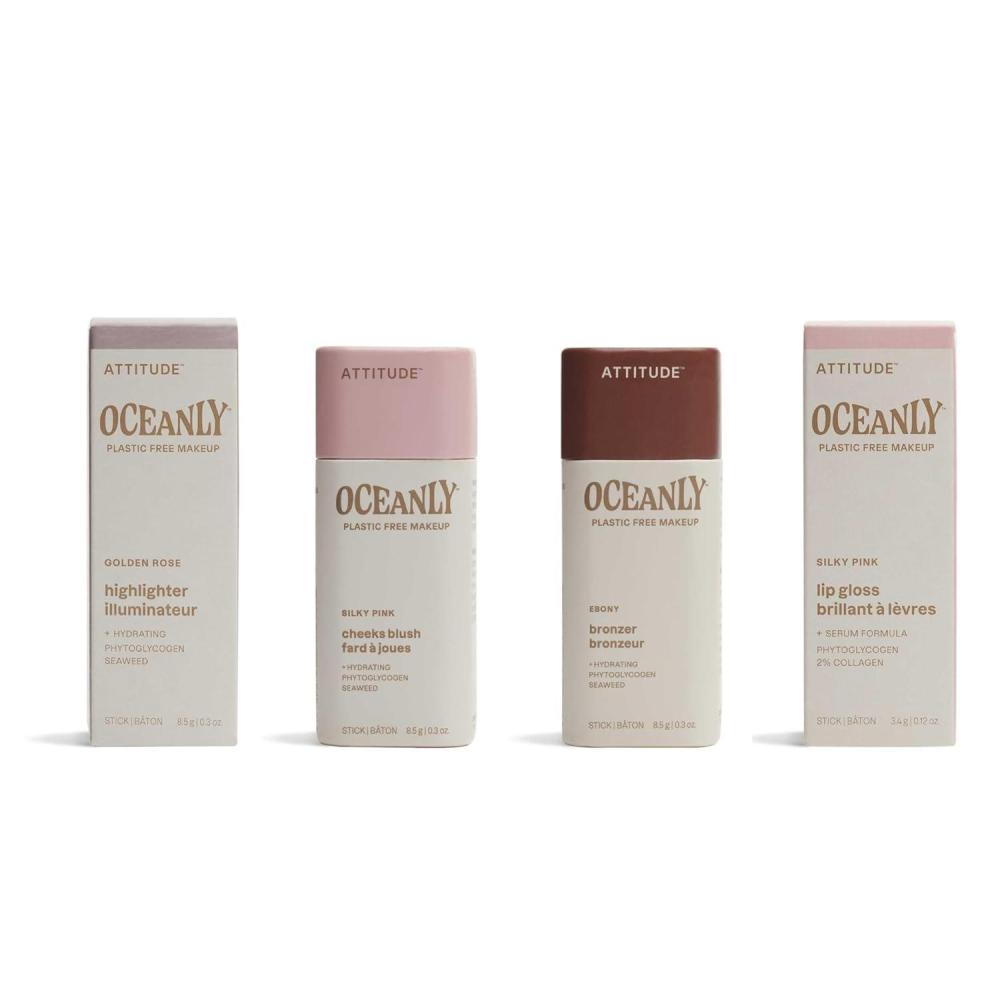 image:imageBundle of ATTITUDE Oceanly EWG Verified PlasticFree Vegan Makeup Lip Gloss Silky Pink 012 Oz  Blush Silky Pink 03 Oz  Bronzer Ebony 03 Oz  Highlighter Golden Rose 03 Oz
