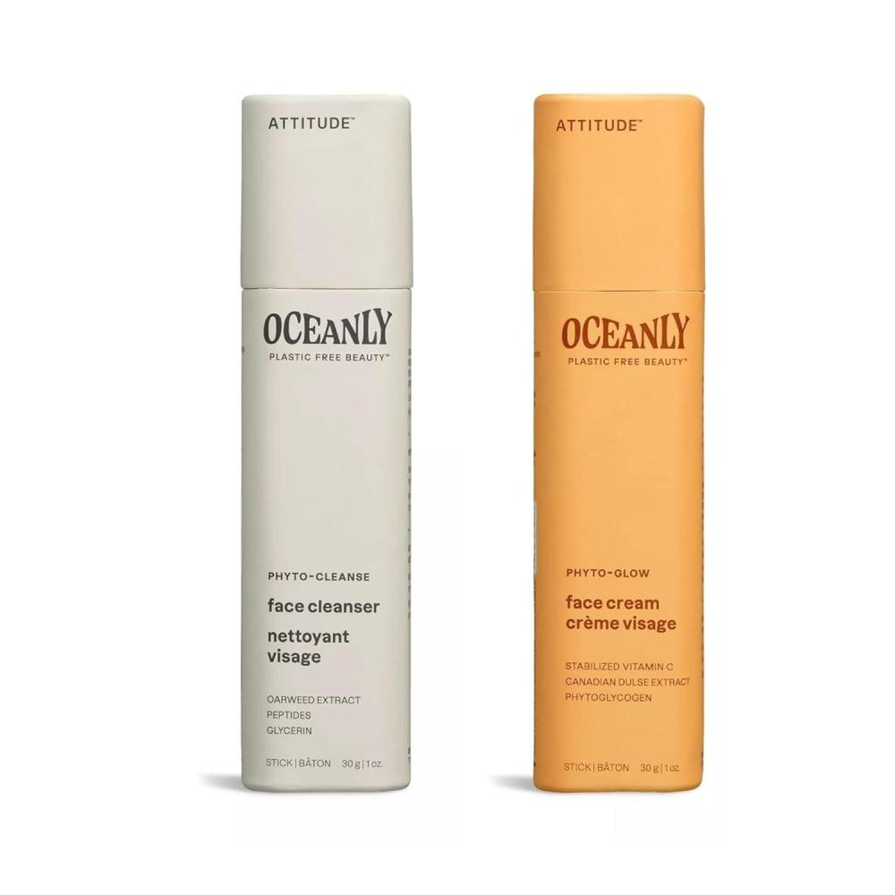 image:imageBundle of ATTITUDE Oceanly Face Cream Stick EWG Verified Plasticfree Plant and MineralBased Ingredients Vegan PHYTO GLOW Unscented 1 Oz  Face Cleanser Stick PHYTO CLEANSE Unscented 1 Oz