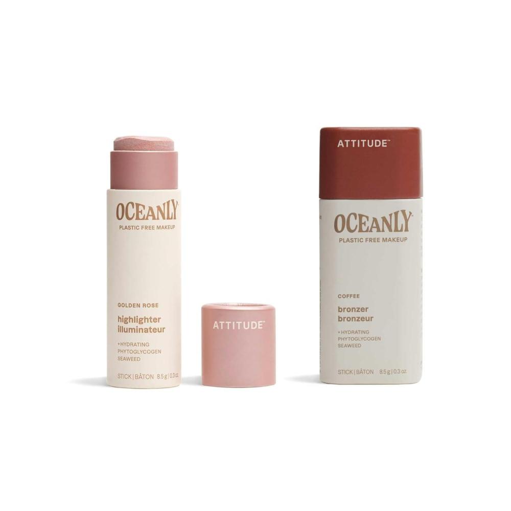 image:imageBundle of ATTITUDE Oceanly Lightweight Highlighter Stick Titanium DioxideFree EWG Verified PlasticFree Vegan Makeup Golden Rose 03 Oz  Oceanly Lightweight Bronzer Stick Coffee 03 Oz