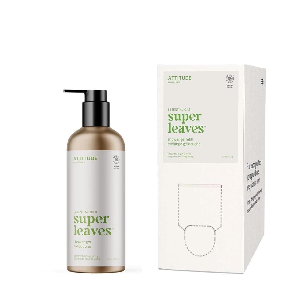 image:imageBundle of ATTITUDE Shower Gel EWG Verified Plant and MineralBased Ingredients Vegan and Crueltyfree Refillable Aluminum Bottle Bergamot and Ylang Ylang 16 Fl Oz Bulk Refill 6762 Fl Oz