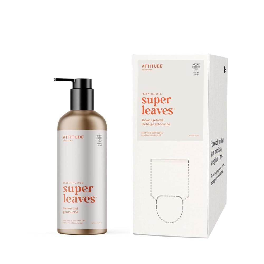 image:imageBundle of ATTITUDE Shower Gel EWG Verified Plant and MineralBased Ingredients Vegan and Crueltyfree Refillable Aluminum Bottle Patchouli and Black Pepper 16 Fl Oz  Bulk Refill 6762 Fl Oz