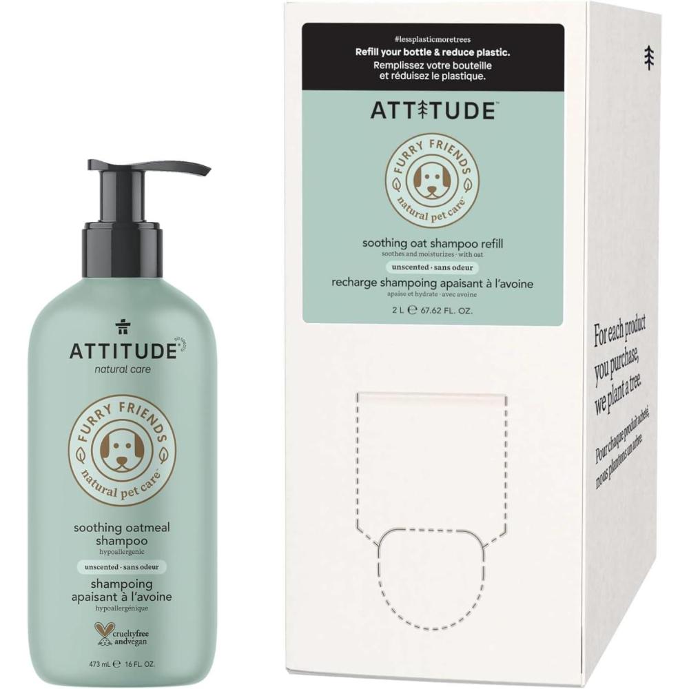 image:imageBundle of ATTITUDE Soothing Oatmeal Shampoo for Cats amp Dogs Vegan and CrueltyFree Unscented 16 Fl Oz  Bulk Refill 6762 Fl Oz