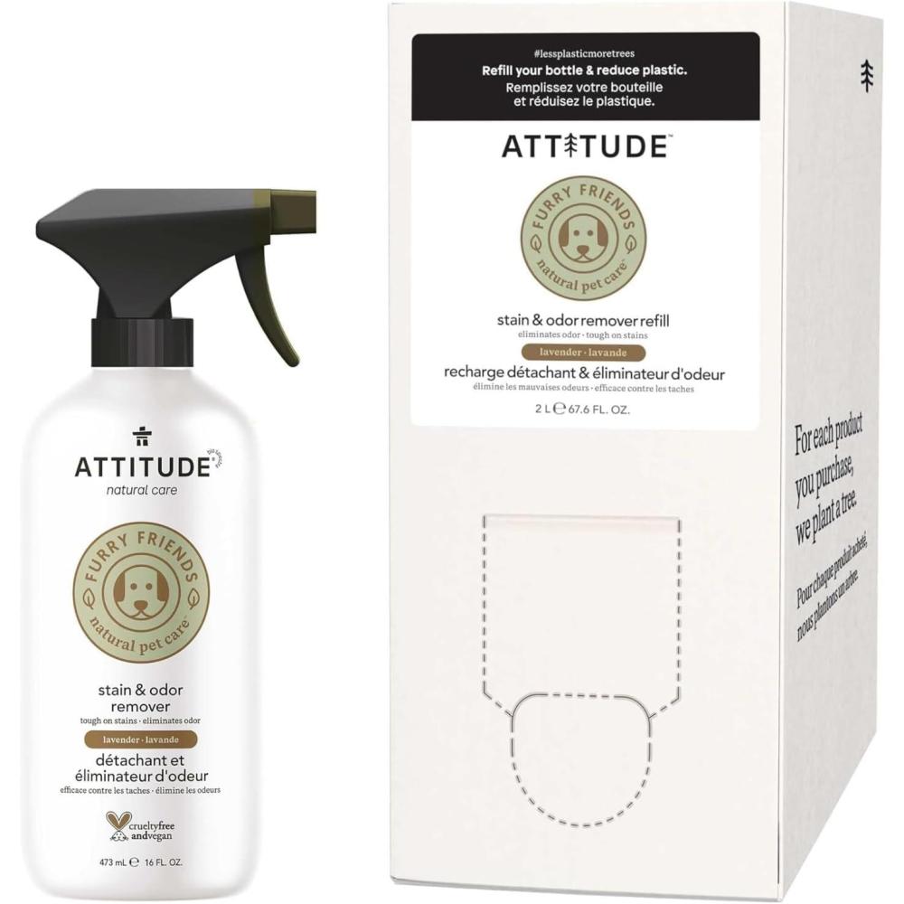 image:imageBundle of ATTITUDE Stain and Odor Remover for Pets Plant and MineralBased Ingredients Vegan and CrueltyFree Lavender 16 Fl Oz  Bulk Refill 6762 Fl Oz