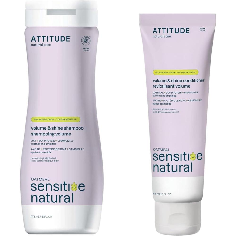 image:imageBundle of ATTITUDE Volume and Shine Hair Shampoo and Conditioner for Sensitive Dry Scalp EWG Verified Soothing Oat For Thin Hair Naturally Dervied Ingredients Vegan and PlantBased Chamomile