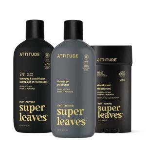ATTITUDE Body Care Bundle for Men, Shampoo & Conditioner, Shower Gel, Aluminum Free Deodorant, EWG Verified Personal Care, Natural Origin Ingredients, Amber & Citrus