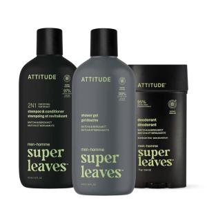 ATTITUDE Body Care Bundle for Men, Shampoo & Conditioner, Shower Gel, Aluminum Free Deodorant, EWG Verified Personal Care, Natural Origin Ingredients, Matcha & Bergamot Scent