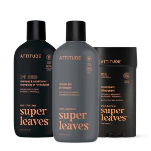 ATTITUDE Body Care Bundle for Men, Shampoo & Conditioner, Shower Gel, Aluminum Free Deodorant, EWG Verified Personal Care, Natural Origin Ingredients, Patchouli & Bourbon