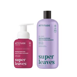 ATTITUDE Foaming Hand Soap & Refill Bundle, EWG Verified, Natural & Plant-Based Hand Wash, Gentle & Moisturizing, Vegan, Herbal Musk Scent, 10 Fl Oz & 30 Fl Oz